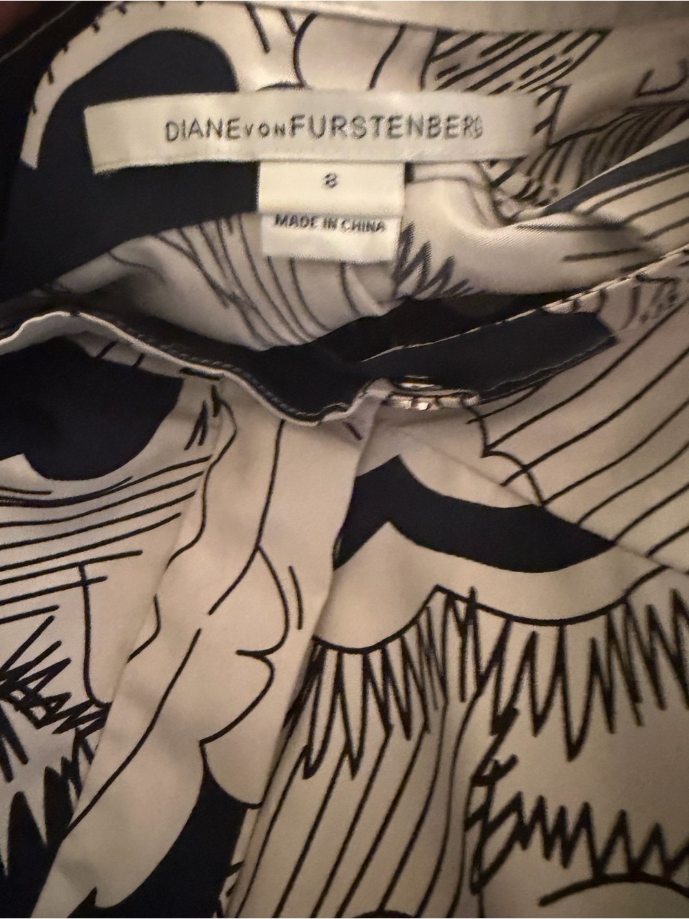 Diane von Furstenberg Navy and White Printed Blouse